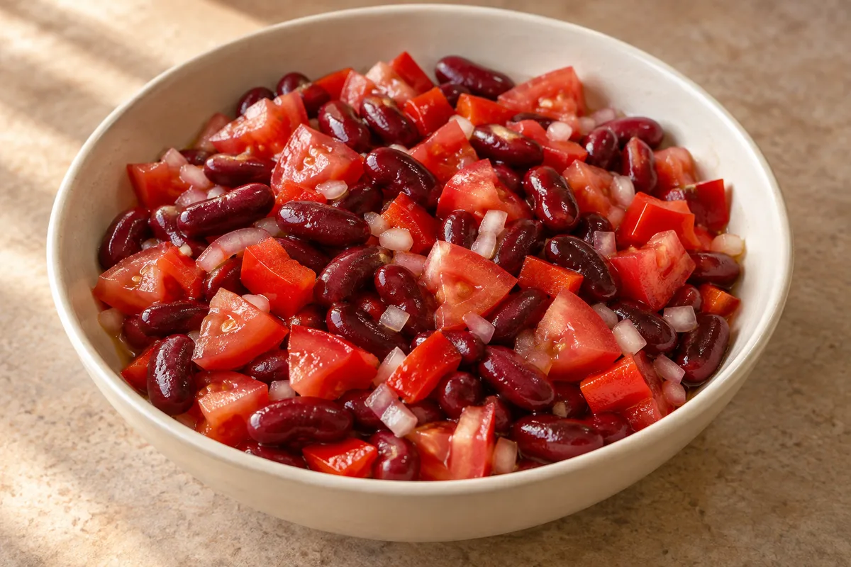 Ensalada de porotos rojos con tomate, morrón y cebolla